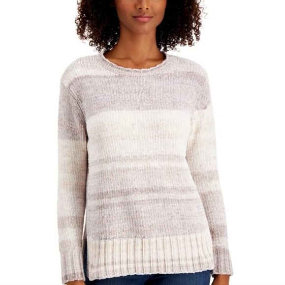 Style & Co. M Striped Chenille Pullover Sweater  Beige - Picture 1 of 8